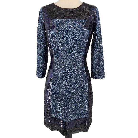 Vintage French Connection Glamourous Sequined Mini Blue Dress Womens Size 6 - Picture 1 of 6